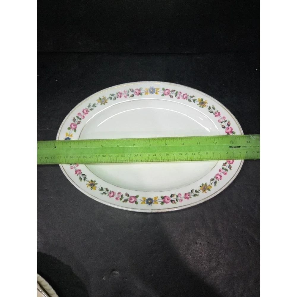 C Ahrenfeldt Limoges Depose Oval Platter, White Bone China, Vtg‎ Floral Border